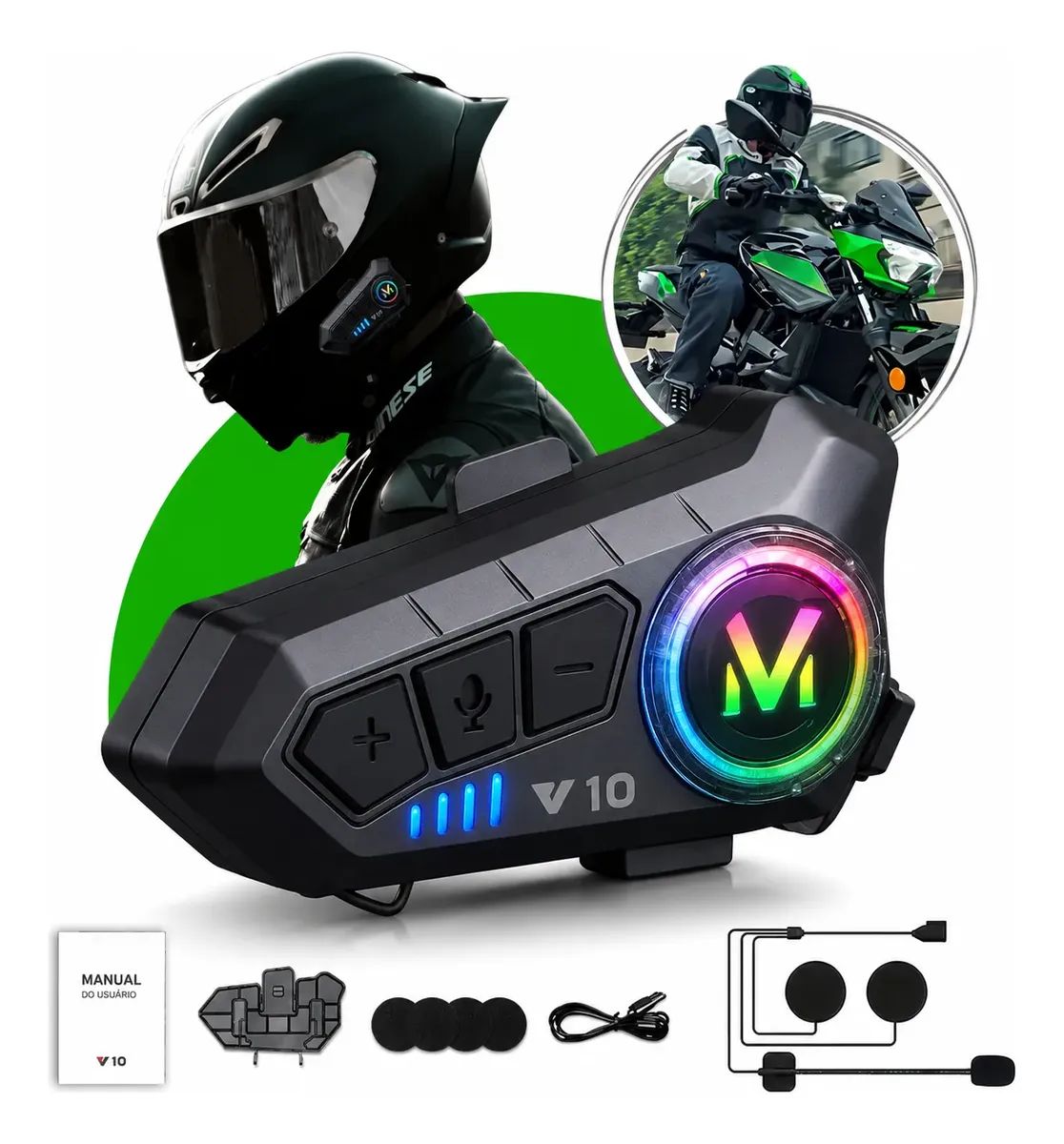 Fone de Ouvido para Capacete Bluetooth Headset RGB Sem Fio Kateluo